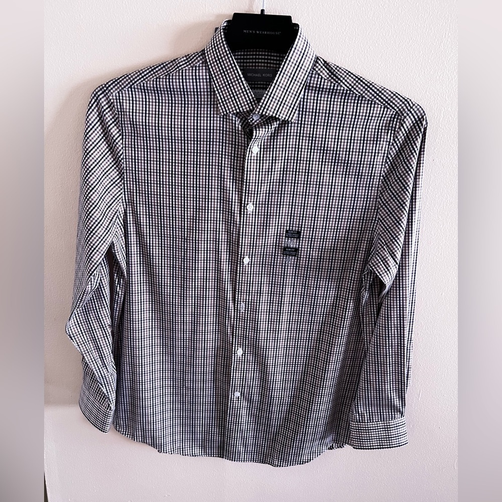 Michael Kors Men's Regular Fit Stretch Solid Dress Shirt Black 16 32/33 NEW $95